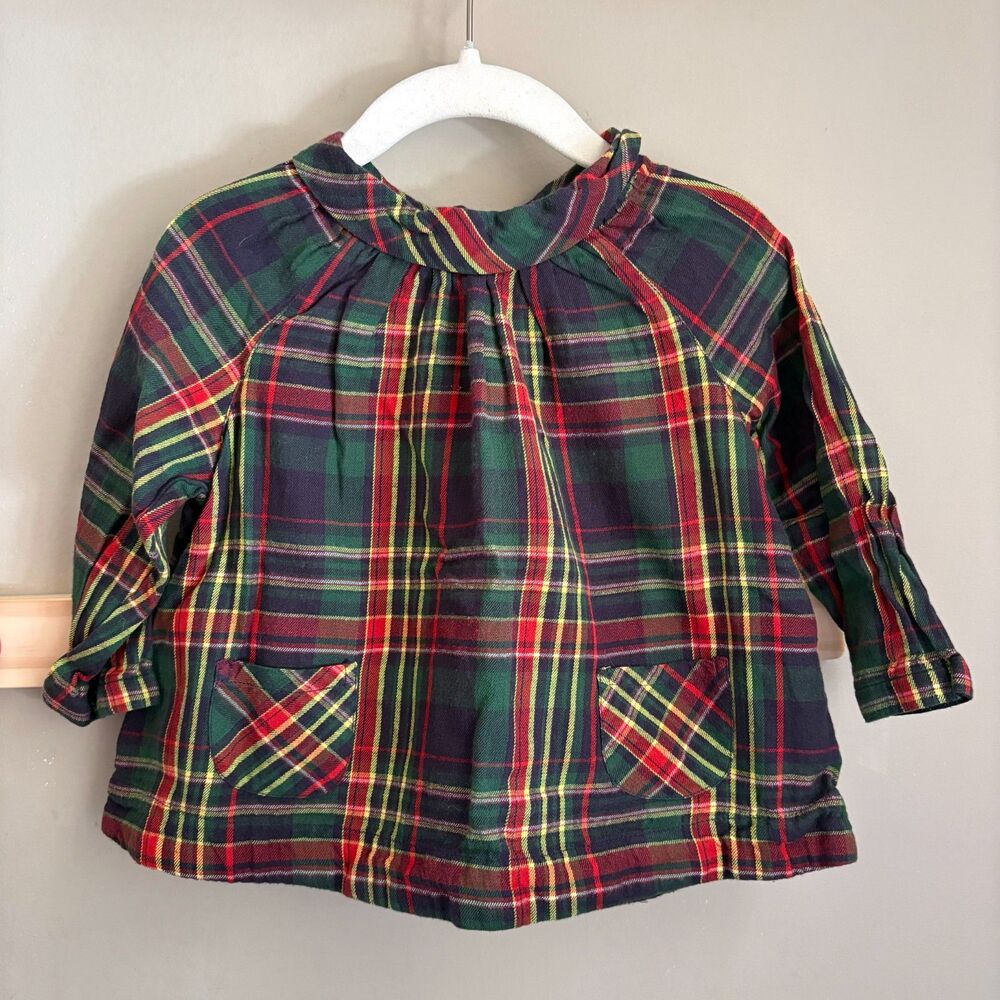Pearls & Popcorn Christmas Plaid Tunic w/ Pockets + Button Up Back